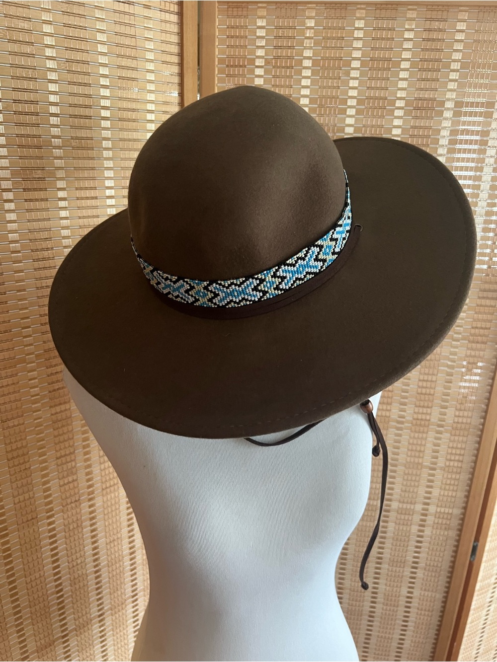 Brooklyn hat Co. Wool Wide Brim Hat  with Turquoise Beaded Band